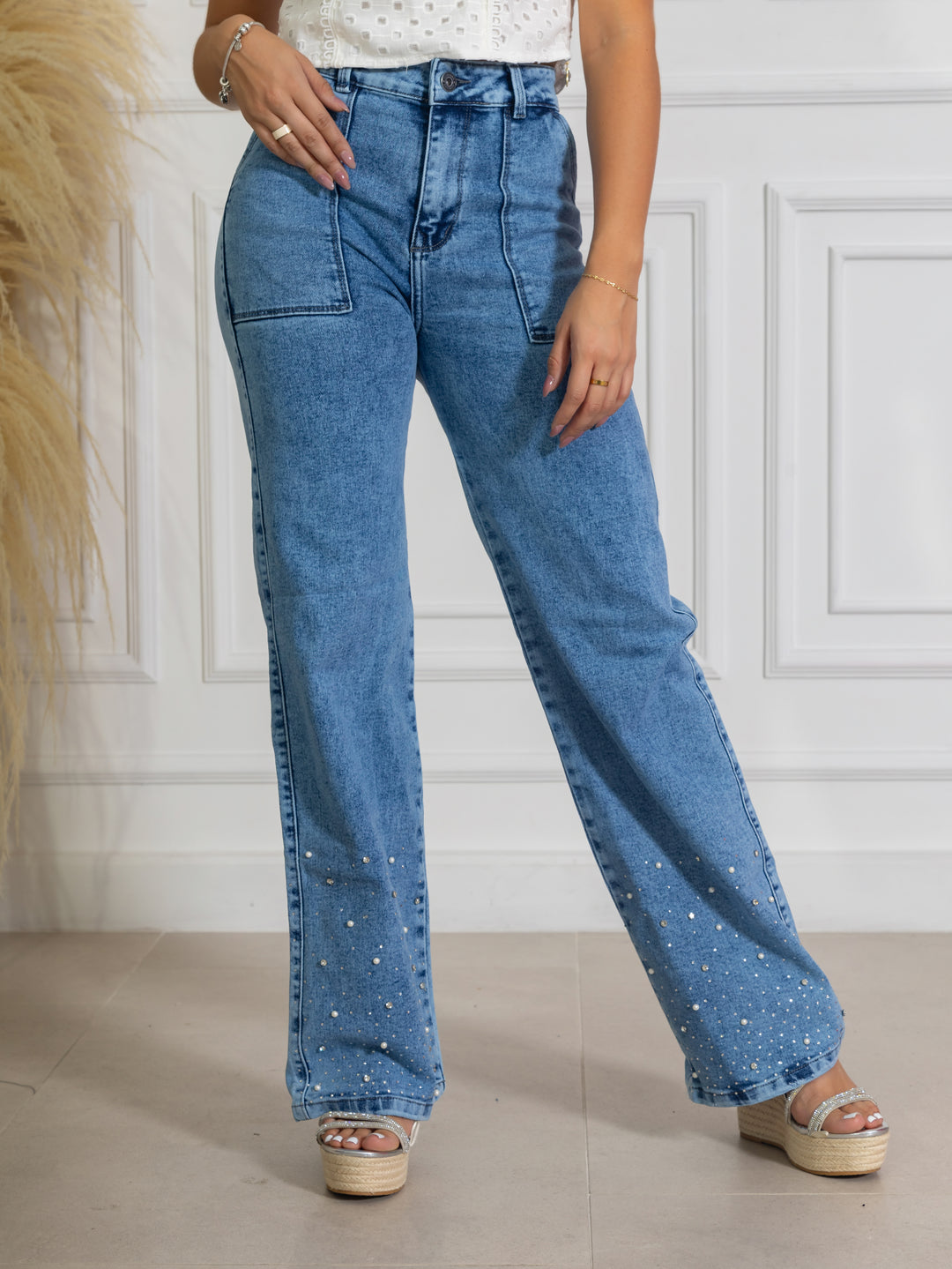 Jean Bota Recta Con Brillos